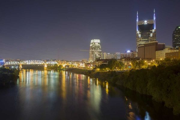TN, Nashville City lights reflected in the River